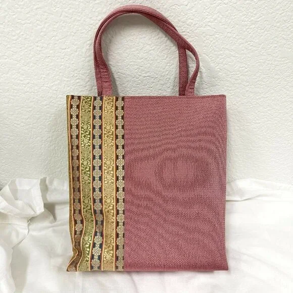 JAPANESE KIMONO TOTE BAG WOVEN STREAM & FLORAL PLANTS NISHI Women’s Elegant - Picture 2 of 5